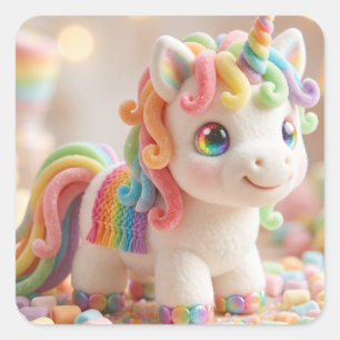 Sticker Carré Licorne Guimauve et Rêve de Bonbons Pastel