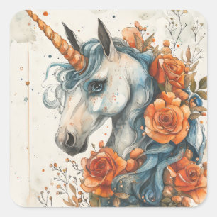 Sticker Carré licorne mythique
