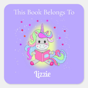 Sticker Carré Licorne Pailletée Lecture Ex-Libris