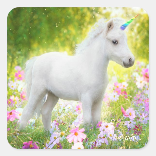 Sticker Carré Licorne Poney Blanc (Devant)