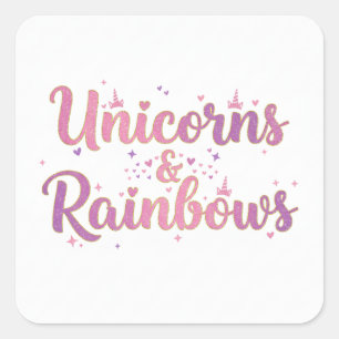 Sticker Carré Licornes et arcs-en-ciel