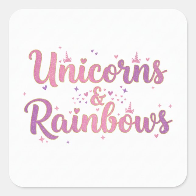 Sticker Carré Licornes et arcs-en-ciel (Devant)
