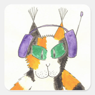 Sticker Carré Lieutenant Moppet Cats Go Interplaned