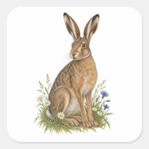 Sticker Carré Lièvre des prairies pour un journal de nature sur
