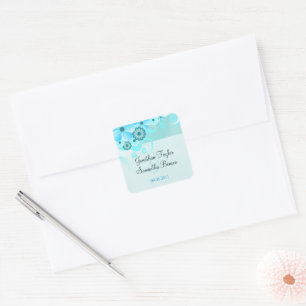 Sticker Carré Light Aqua Blue Floral Enregistrer La Date Favoris