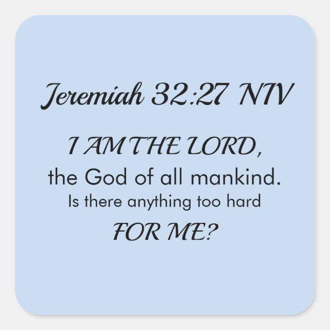 Sticker Carré Light Blue Inspirational Bible Verse Power of God (Devant)