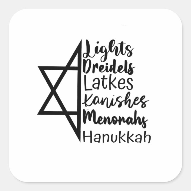 Sticker Carré Light Dreidel Latke Kanish Menorah Hanoukka (Devant)