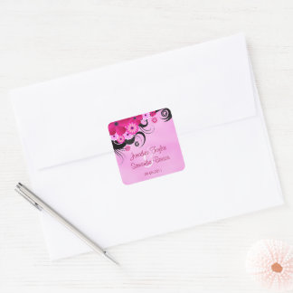 Sticker Carré Light Fuchsia Floral Enregistrer La Date Favoriser