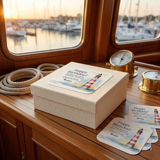 Sticker Carré Lighthouse Birthday Shining Light (Seal it with coastal style)