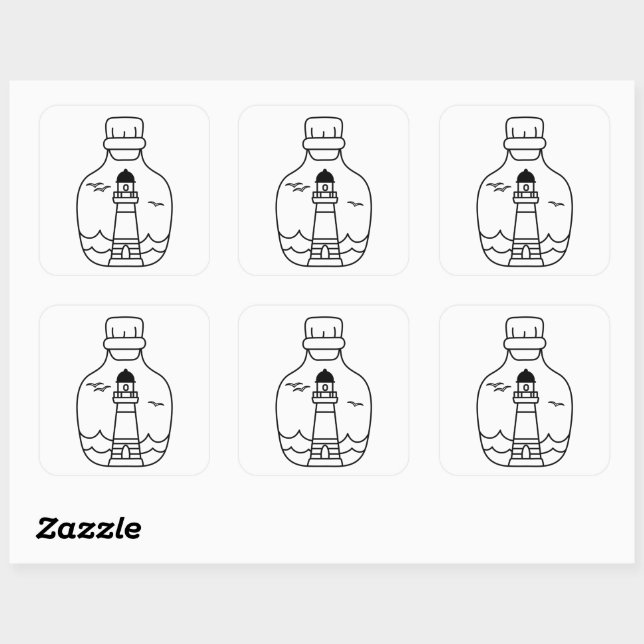 Sticker Carré Lighthouse, Black and White Nautical Design 3x3 (Feuille)