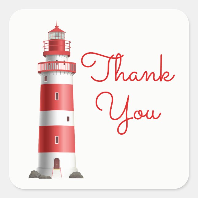 Sticker Carré Lighthouse Red Merci Beach Wedding Ocean Beach (Devant)