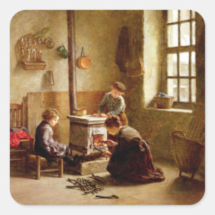 Sticker Carré Lighting the Stove, 1886