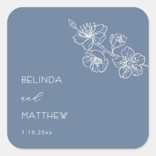 Sticker Carré Ligne artistique florale bleue Mariage
