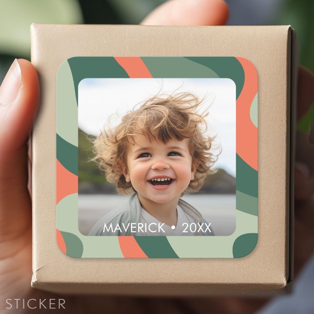 Sticker Carré Ligne biologique Art Abstrait - 1 Photo Jade Tange (Custom Sticker - Personalize with your info for a party favor or gift)