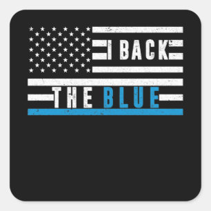 Sticker Carré Ligne Bleue Mince LEO Soutien Police I Back Blue