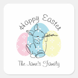 Sticker Carré Ligne d'art minimaliste de lapin Œufs de Pâques Pr