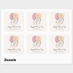 Sticker Carré Ligne d'art moderne minimaliste Maman et bébé Fête
