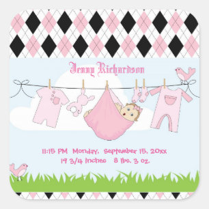 Sticker Carré Ligne de vêtements mignonette bébé fille