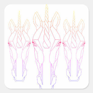 Sticker Carré Ligne fine Rainbow Unicorn