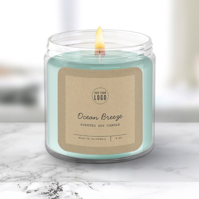 Sticker Carré Lignes de script Ajouter un logo Bordure Kraft Éti (Créateur téléchargé)