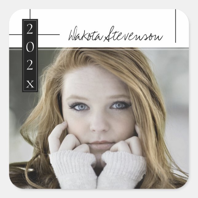 Sticker Carré Lignes noires et blanches minimes Merci photo Grad (Devant)