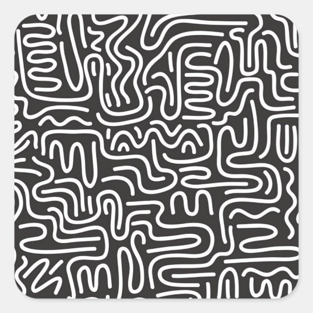 Sticker Carré Lignes ondulées de doodle rétro : Monochrome (Devant)
