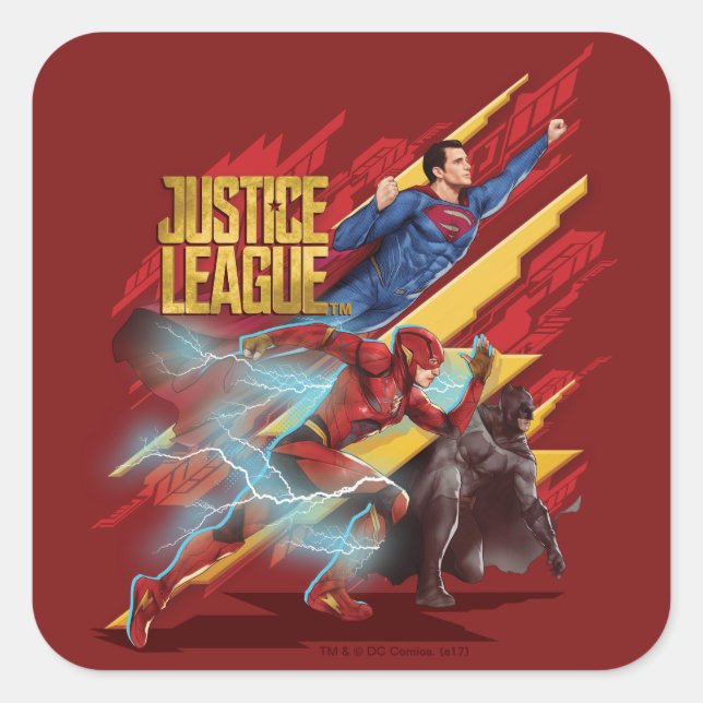 Sticker Carré Ligue de Justice | Badge Superman, Flash et Batman (Devant)