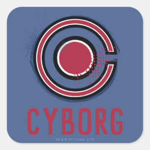 Sticker Carré Ligue de Justice   Symbole de cyborg brosse et dem