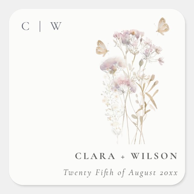 Sticker Carré Lilac Boho Fleur sauvage Fern Mariage botanique (Devant)