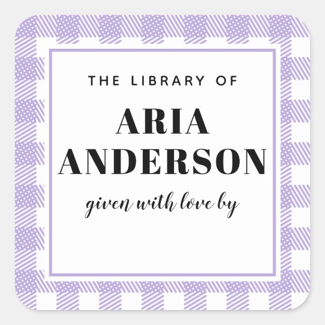 Sticker Carré Lilac doux En vichy Plaid Baby Boy Plate de livre (Devant)