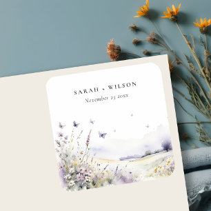 Sticker Carré Lilac Fleur sauvage Butterfly Field Mariage paysag