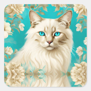 Sticker Carré Lilac Lynx Point Siamese Portrait Art