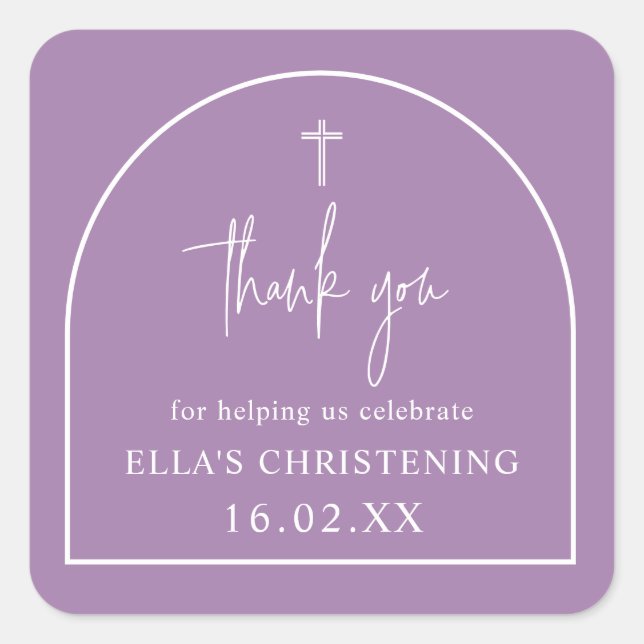 Sticker Carré Lilac Purple Modern Arch Minimalist Christening (Devant)