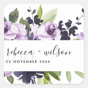 STICKER CARRÉ LILAC PURPLE ROSE PEONY FLORAL BUNCH LOVE MARIAGE