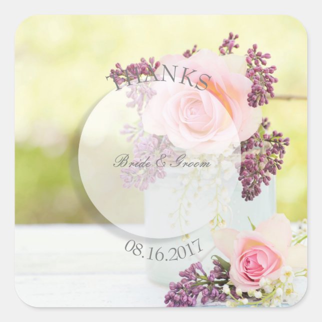 Sticker Carré Lilacs et mariage vintage Rose (Devant)