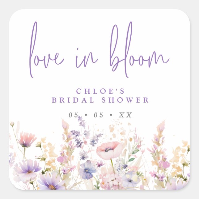 Sticker Carré Lilas Fleurs Sauvages Amour En Fleur Mariage (Devant)