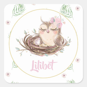Sticker Carré Lilibet Owl Baby Girl Douche