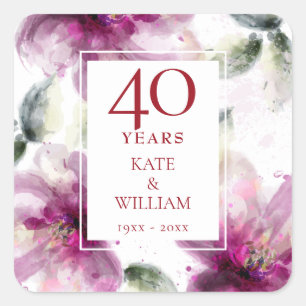 Sticker Carré Lilies Floral 40e anniversaire de mariage Rubis
