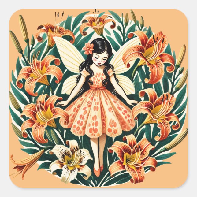 Sticker Carré Lily de tigre (Devant)