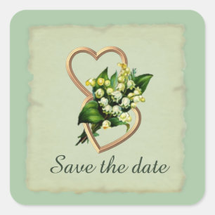 Sticker Carré Lily of the Valley Hearts Sauvez la date