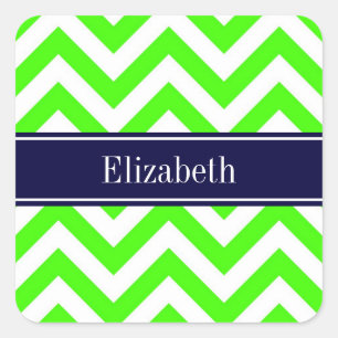 Sticker Carré Lime Green LG Chevron Navy Blue Nom Monogramme
