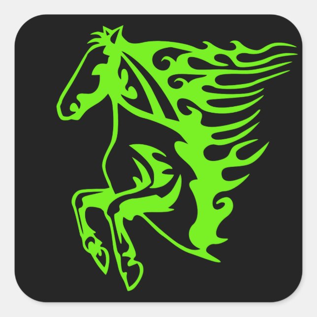Sticker Carré Lime Green Pony Horse Stallion Steed Line Art (Devant)