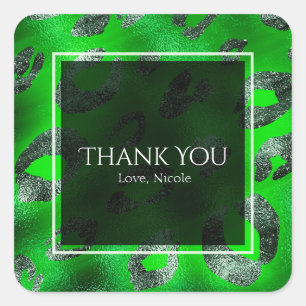 Sticker Carré Lime Green & Silver Empreinte de léopard Party Fav