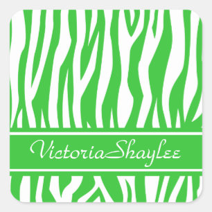 Sticker Carré Lime Zebra Imprimer avec du texte personnalisé