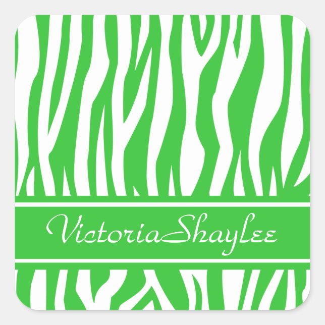 Sticker Carré Lime Zebra Imprimer avec du texte personnalisé (Devant)