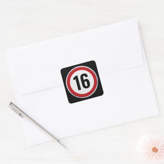 Sticker Carré Limite de vitesse 16 ans  (Enveloppe)