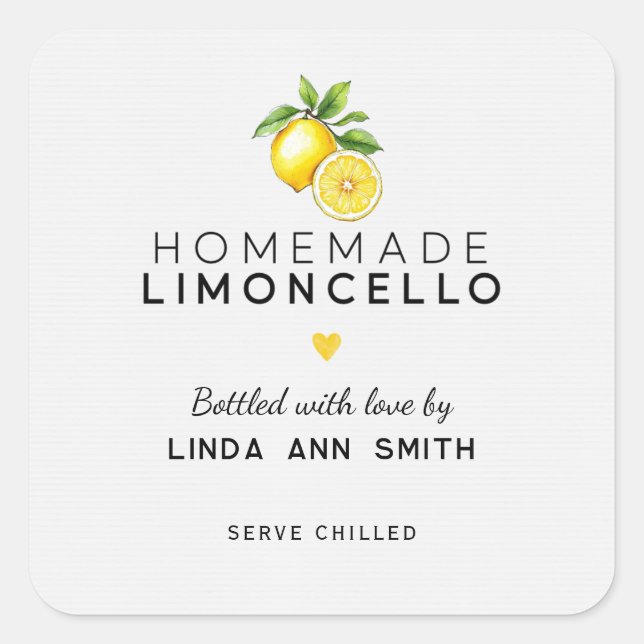Sticker Carré Limoncello fait maison Bouteille personnalisée (Devant)