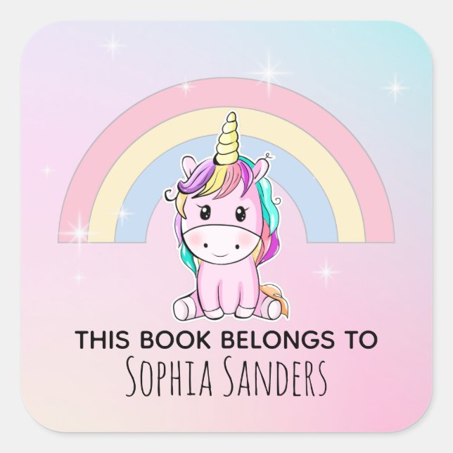 Sticker Carré Lindo Unicornio Acuarela Multicolor  (Devant)