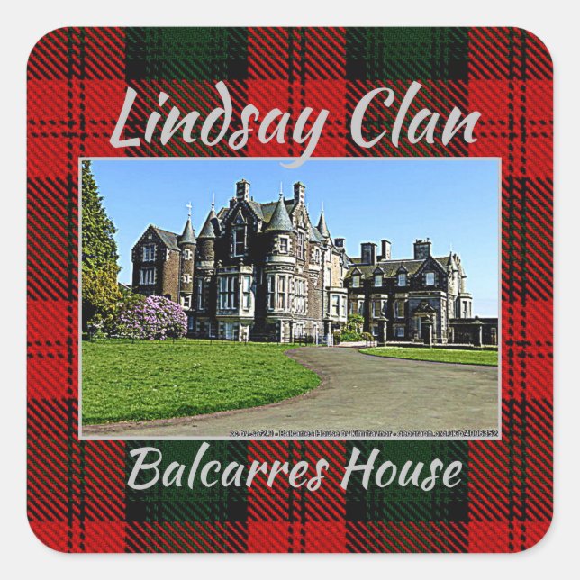 Sticker Carré Lindsay Clan Balcarres House & Tartan (Devant)