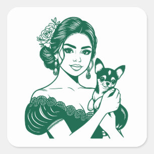 Sticker Carré Line Art Latina Hispanique Mois du patrimoine